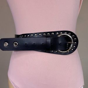 Graduated Width Black Leather Studded Belt 1.5"-3" Wide x 34" Long